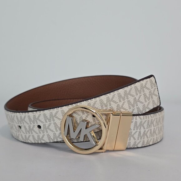 NWT MICHAEL Michael Kors Reversible Leather Belt Printed Logo Size M - Picture 1 of 7